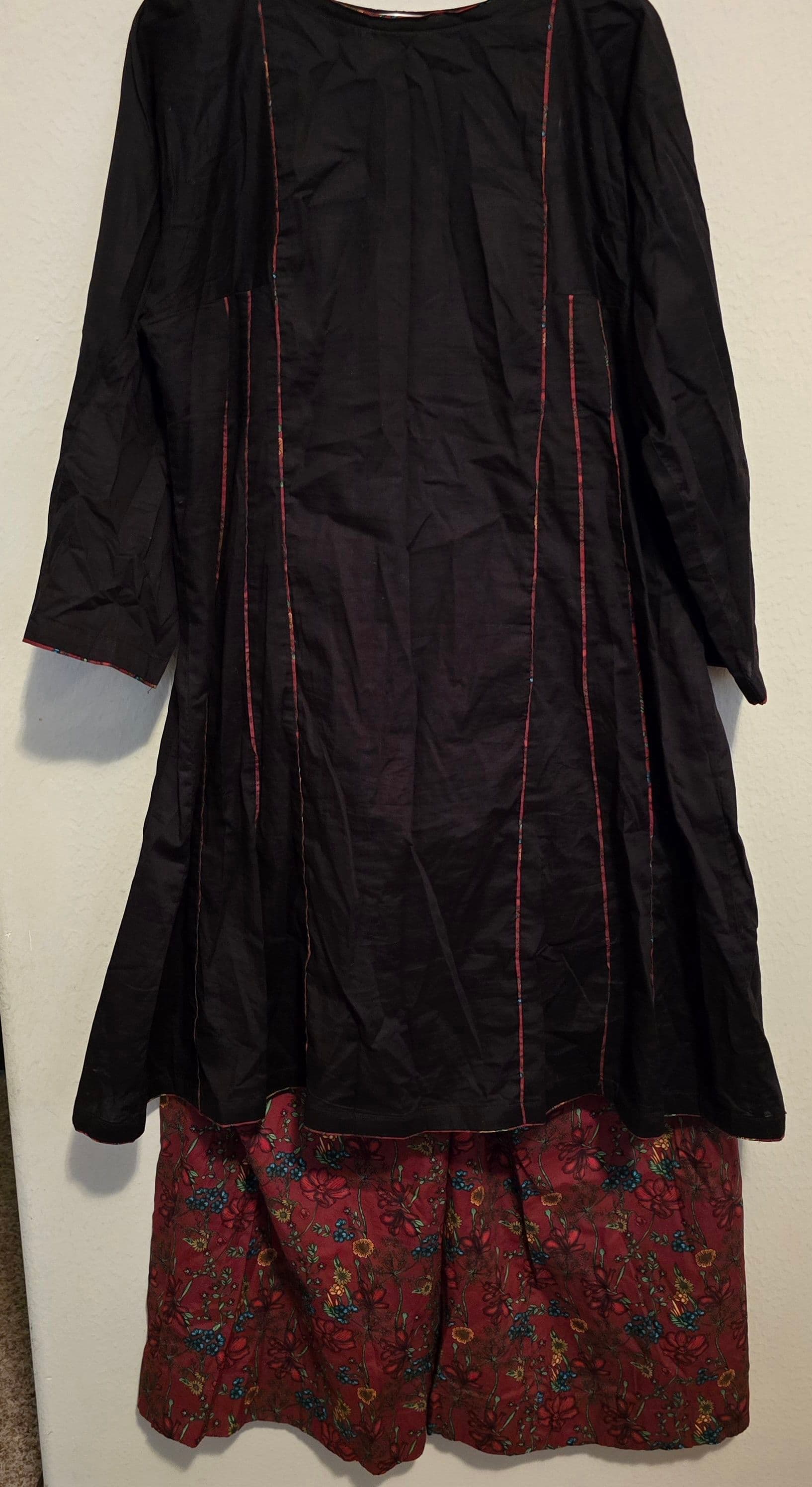 Ideas Black Kurta with Red Floral Print Palazzo Set XL size