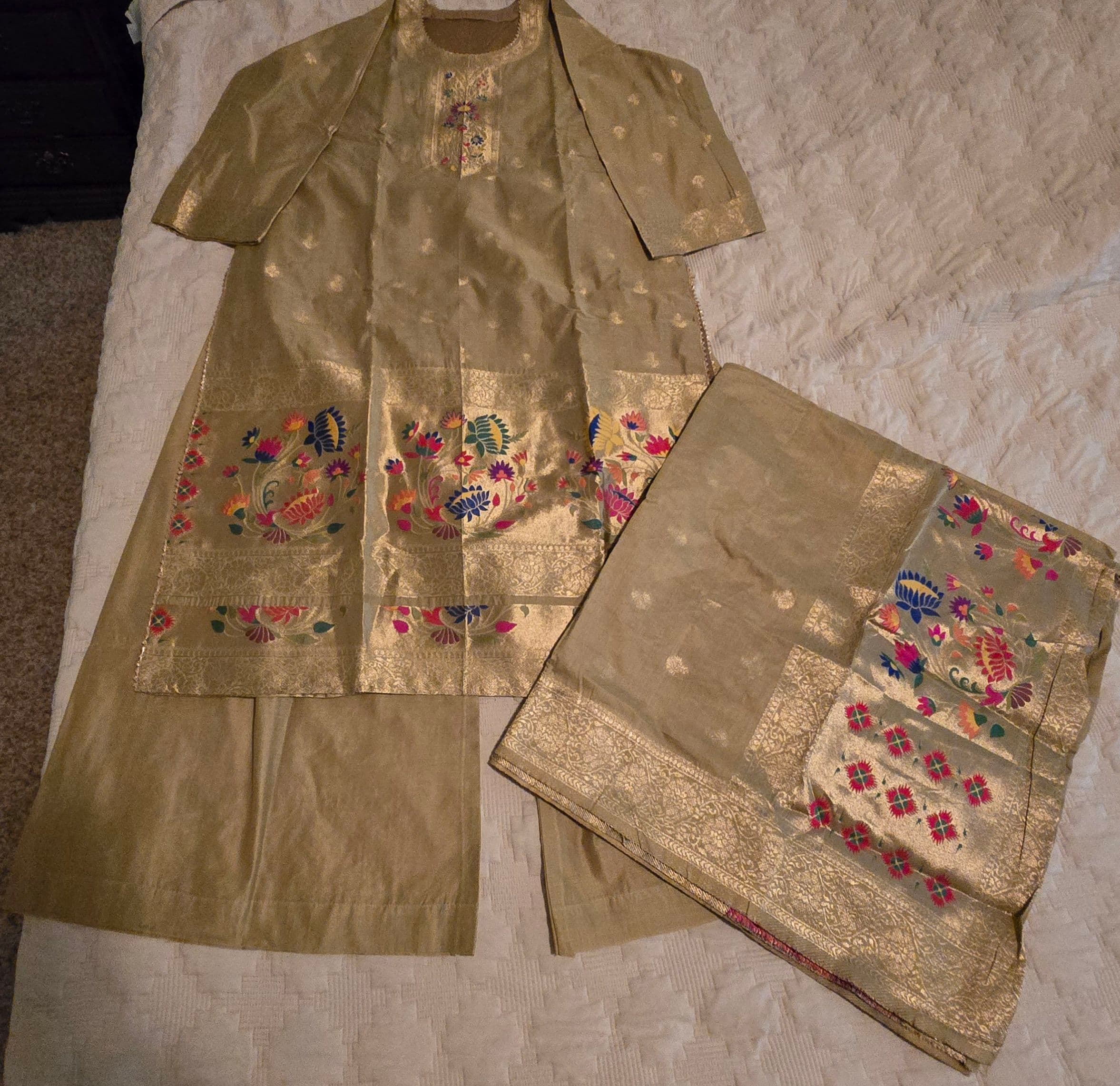 Festive Elegant Light Olive Green Paithani Salwar Suit Size 48