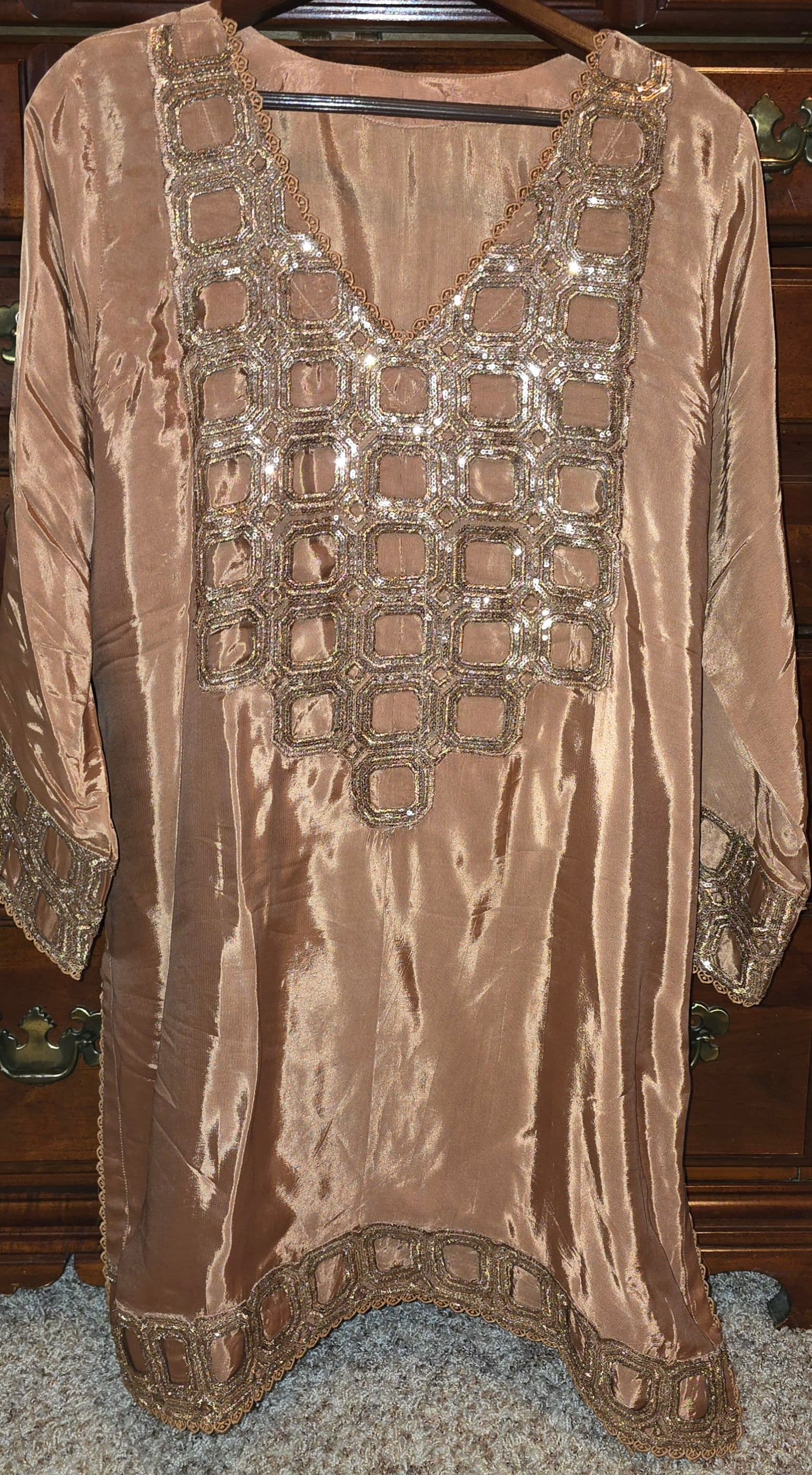 Balloon Pant Elegant Bronze/Brown Sequin Embroidered Suit