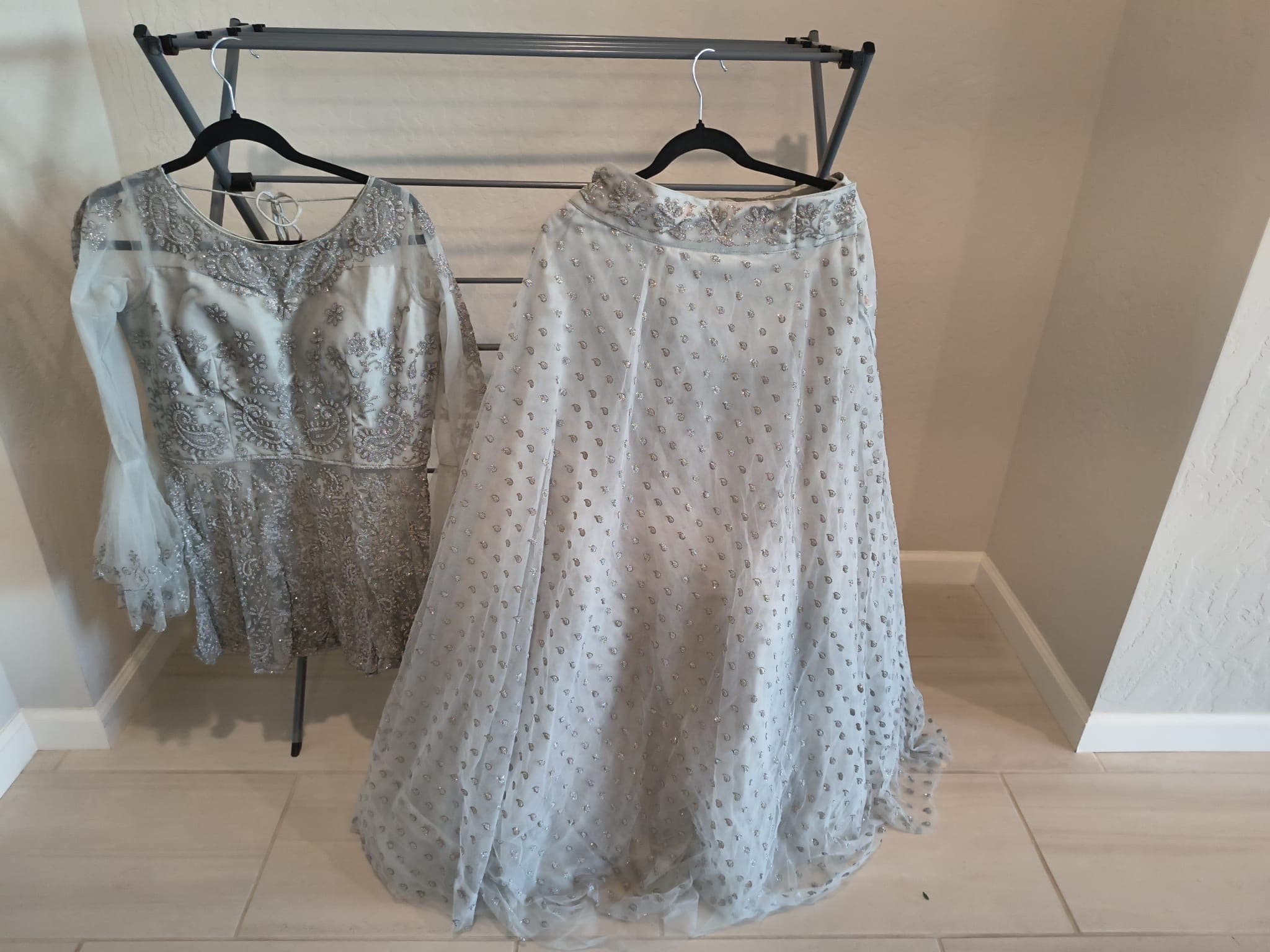 Elegant Silver Grey Net Lehenga with Intricate Sequin and bead Work