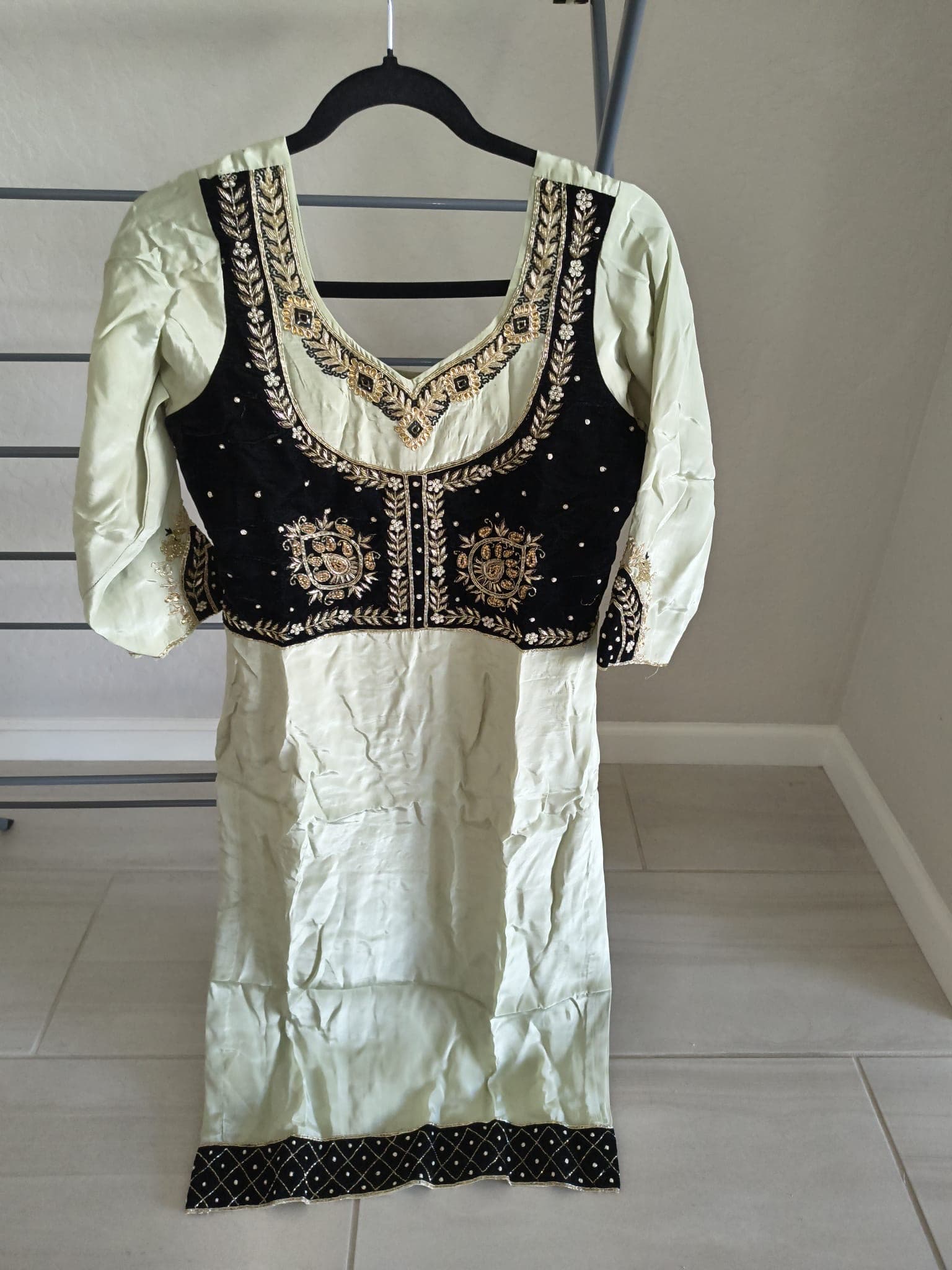 Elegant Light Green Salwar Suit with Black Velvet and Gold Embroidery