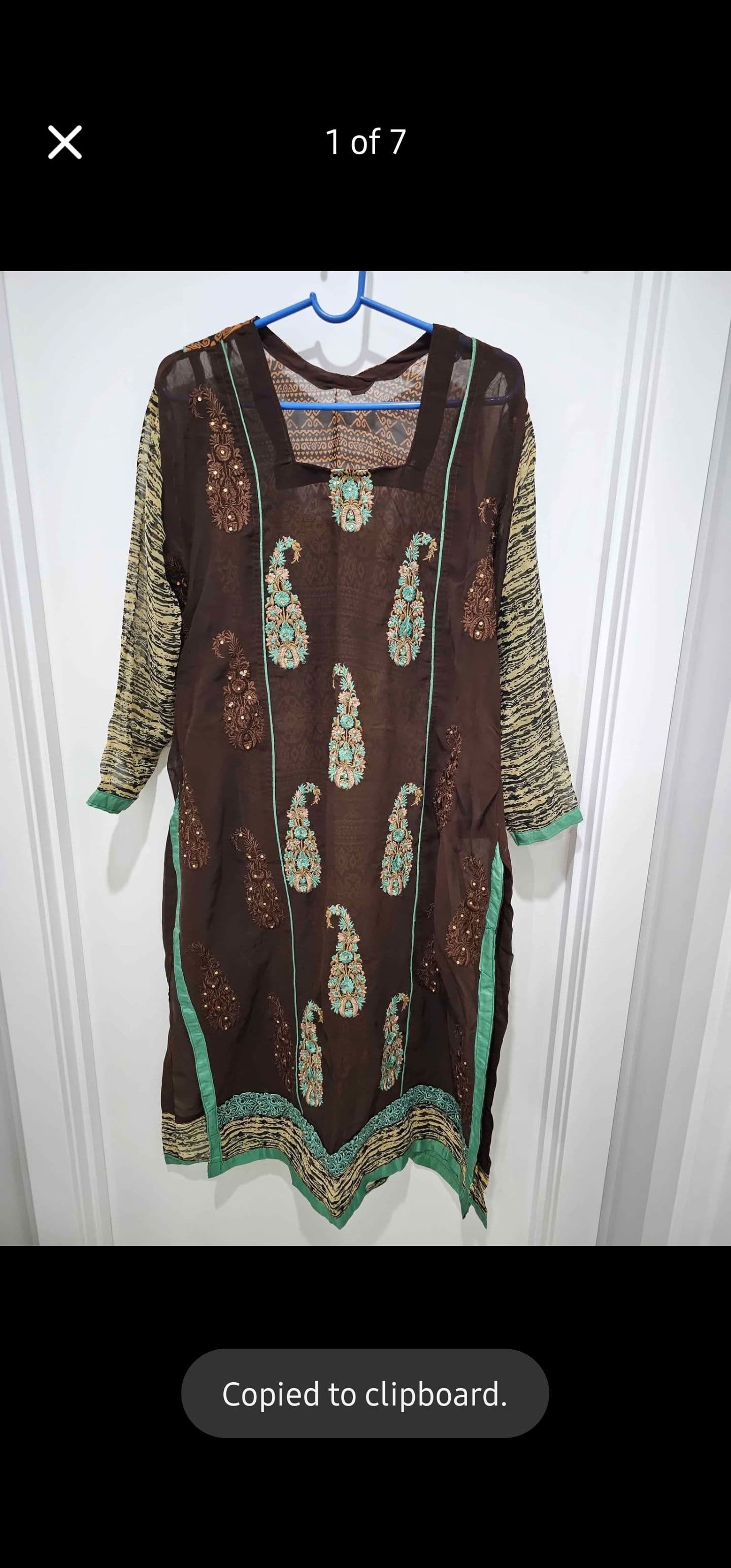 Elegant Brown and Teal Embroidered Suit with Paisley Motifs