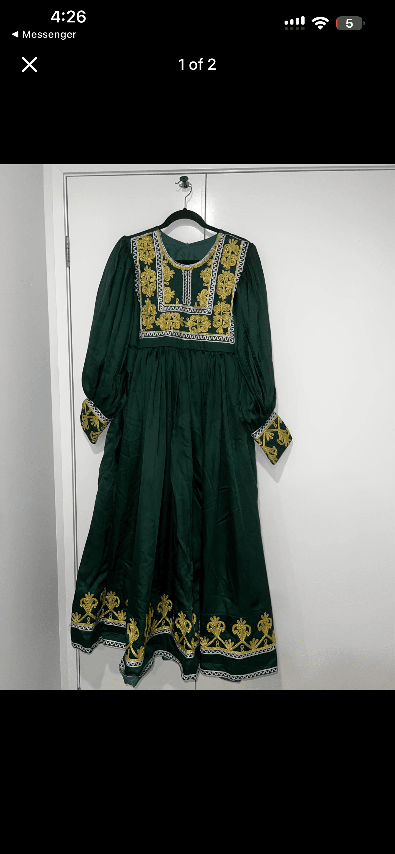Elegant Emerald Green Afghan Kuchi Dress with Gold & Silver Embroidery