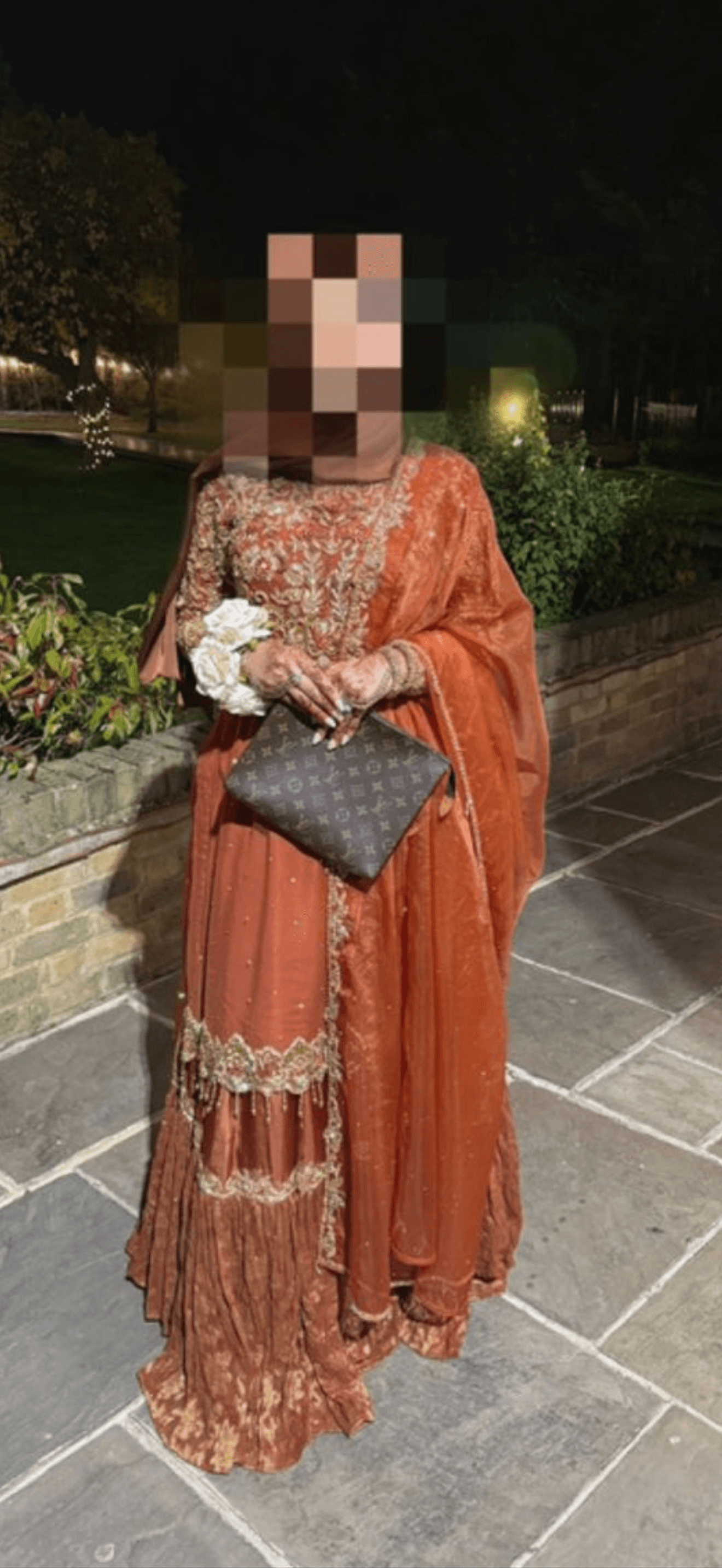 Elegant Rust Orange Embroidered Farshi Lengha with Dupatta