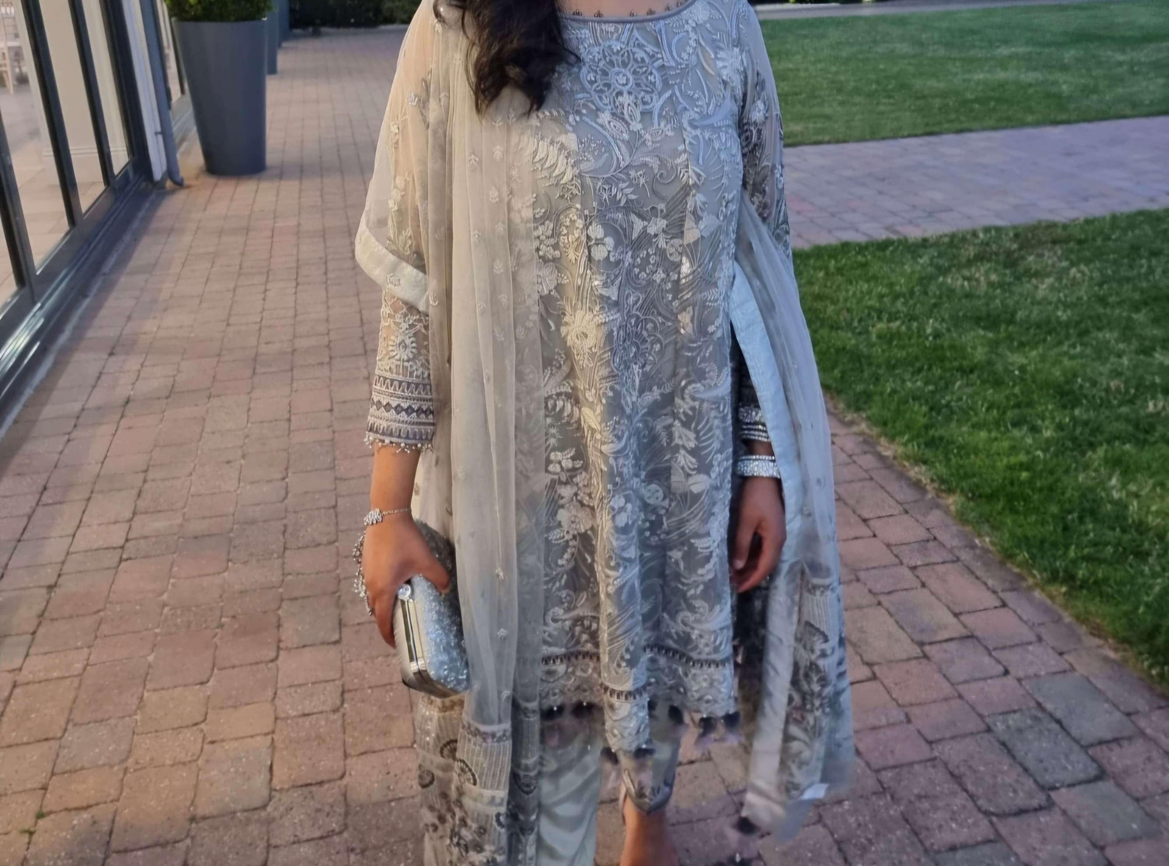 Baroque Grey/lilac Embroidered Suit with Sequin Work and Net Dupatta - Size XS