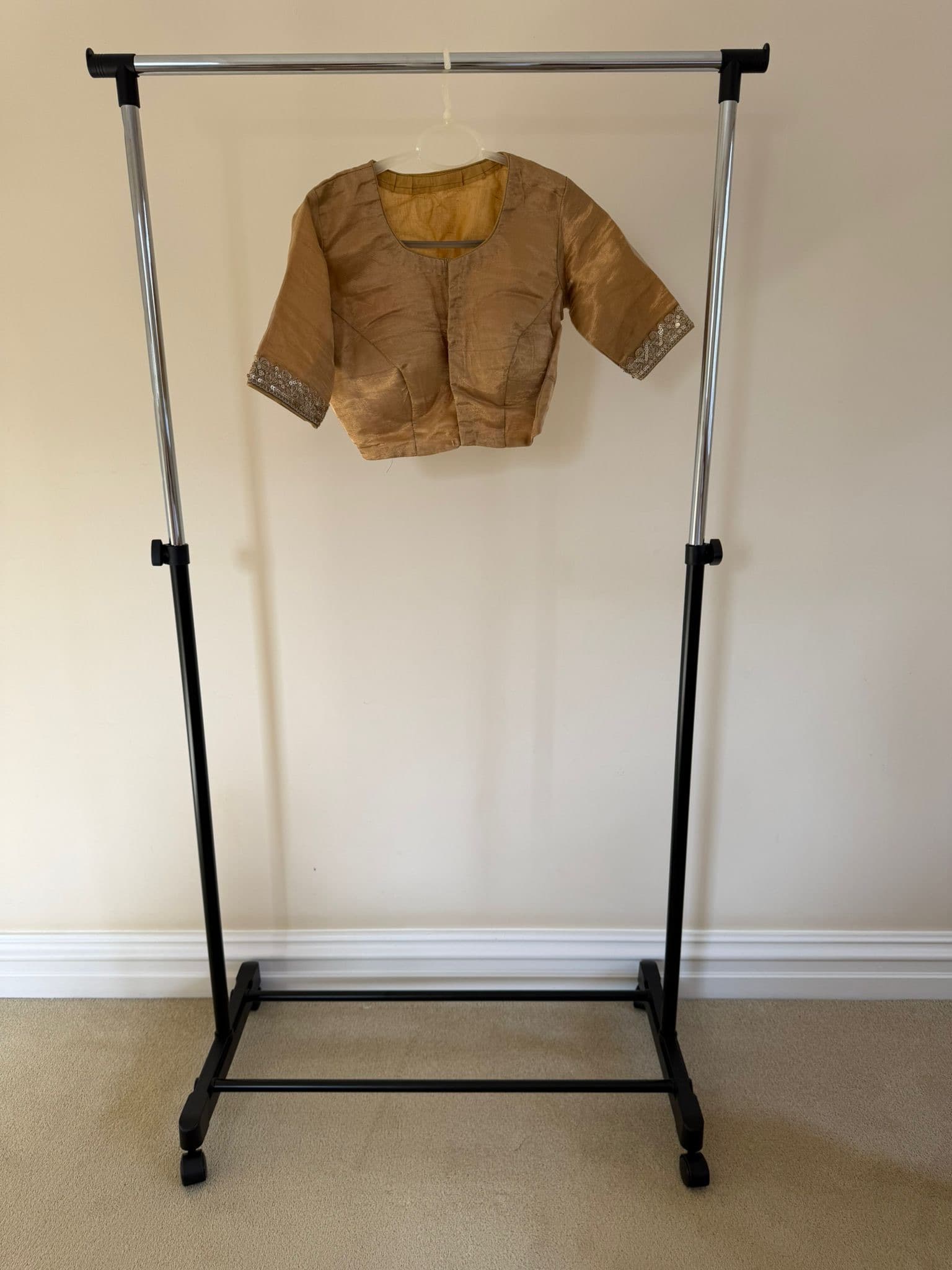 Elegant Gold Silk Blend Blouse with Sequin Work Sleeves