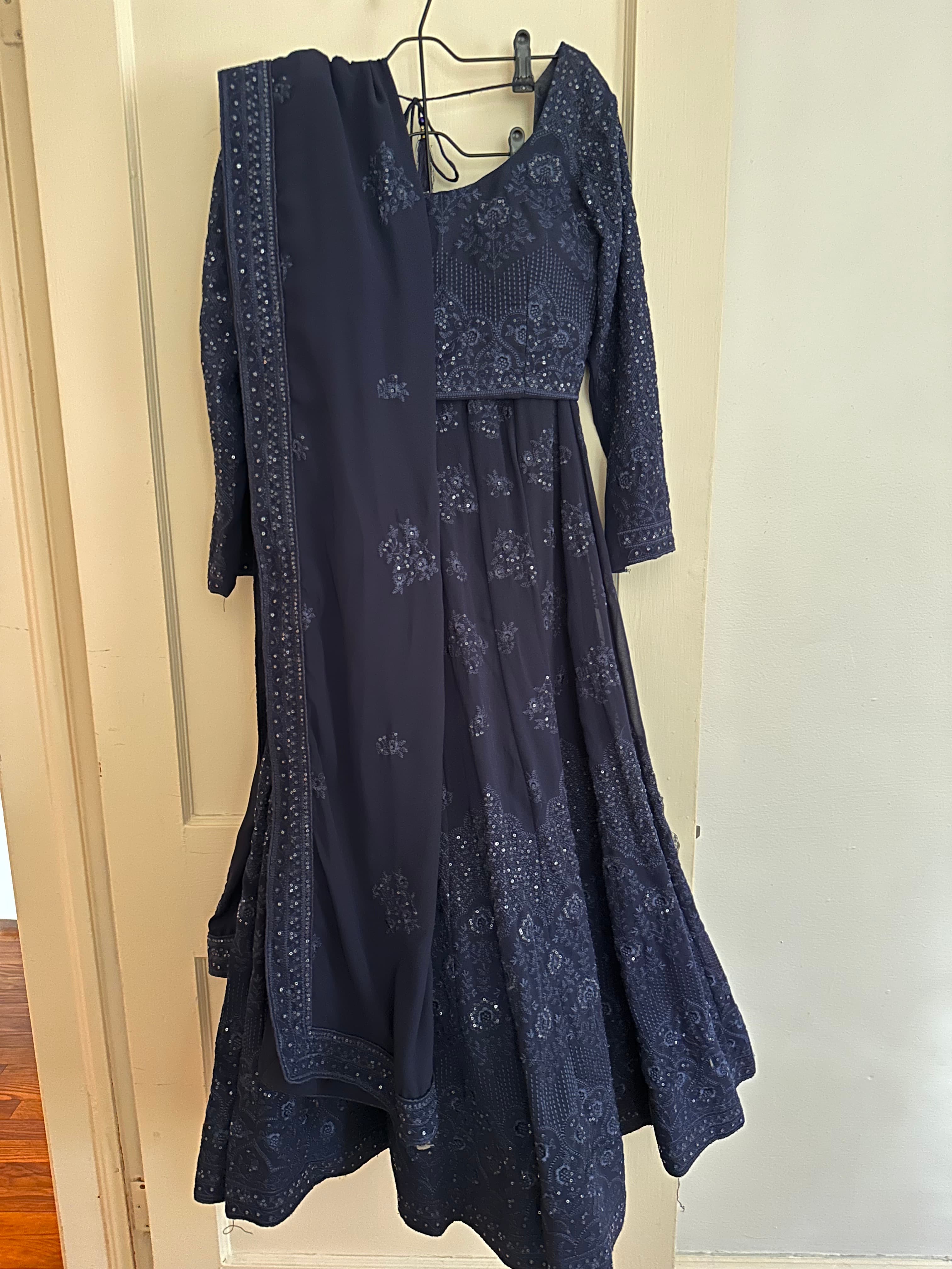 Navy Blue Georgette Lehenga with Embroidery