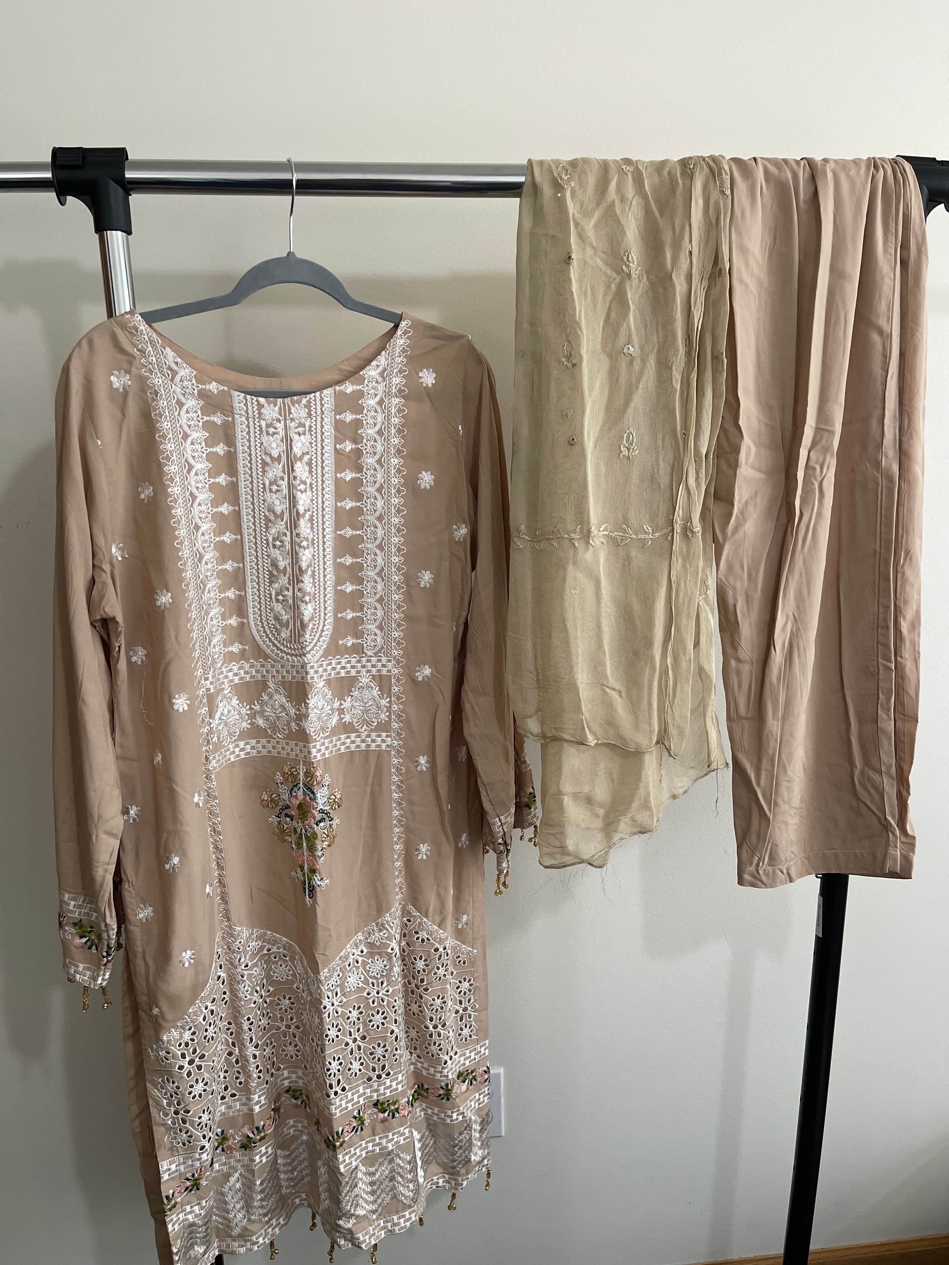 Elegant Beige Embroidered Salwar Suit with Thread Work and Cutwork Details