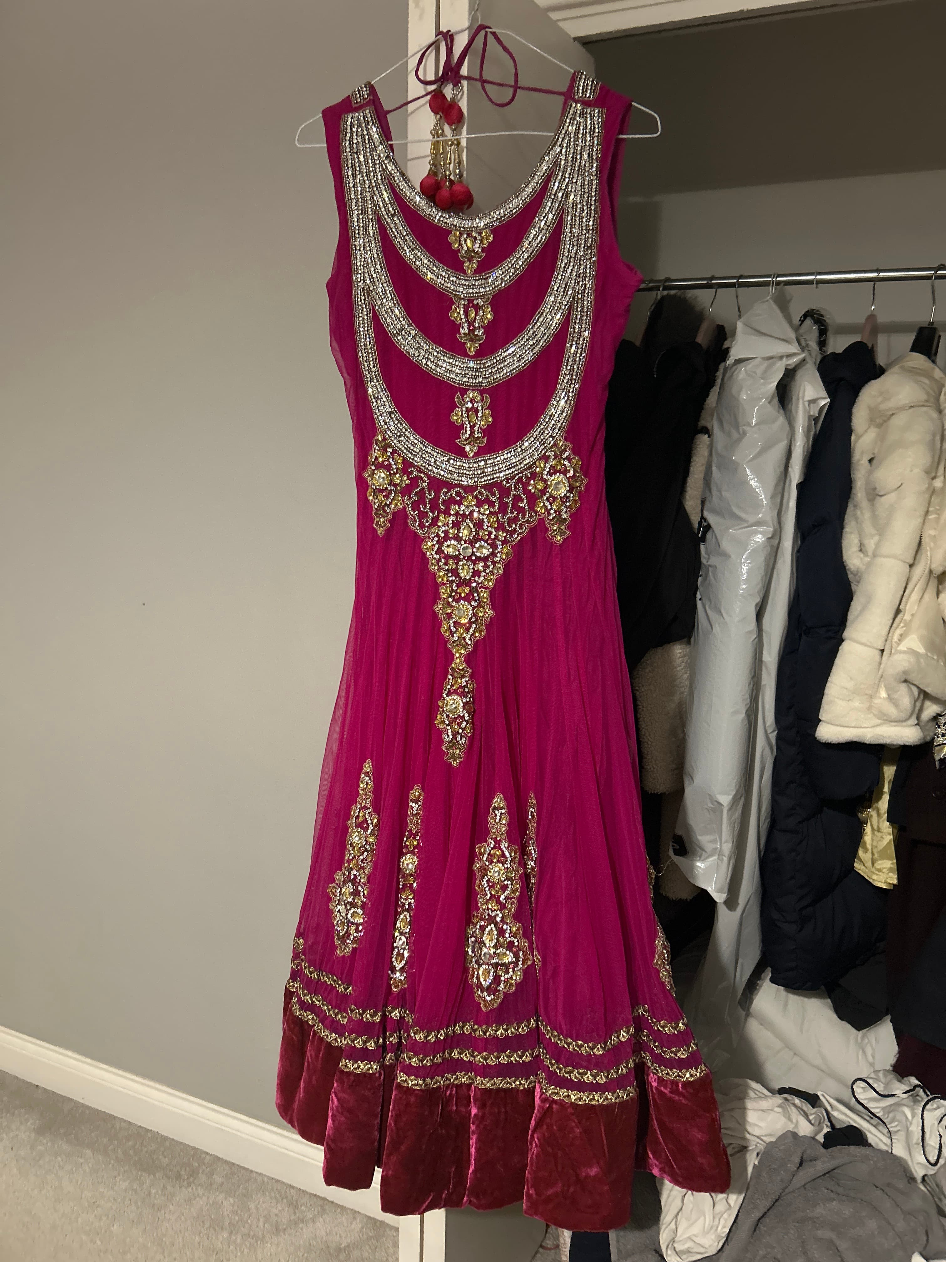Stunning Hot Pink Anarkali Suit with Heavy Silver and Gold Embroidery