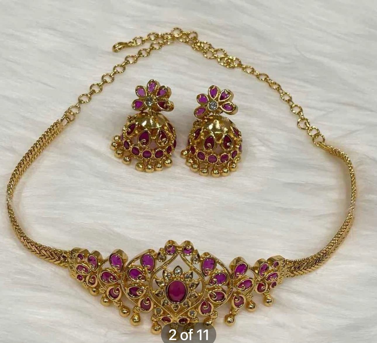 ✨ Brand New Ruby Pink & Gold Choker Set with Matching Jhumkas ✨