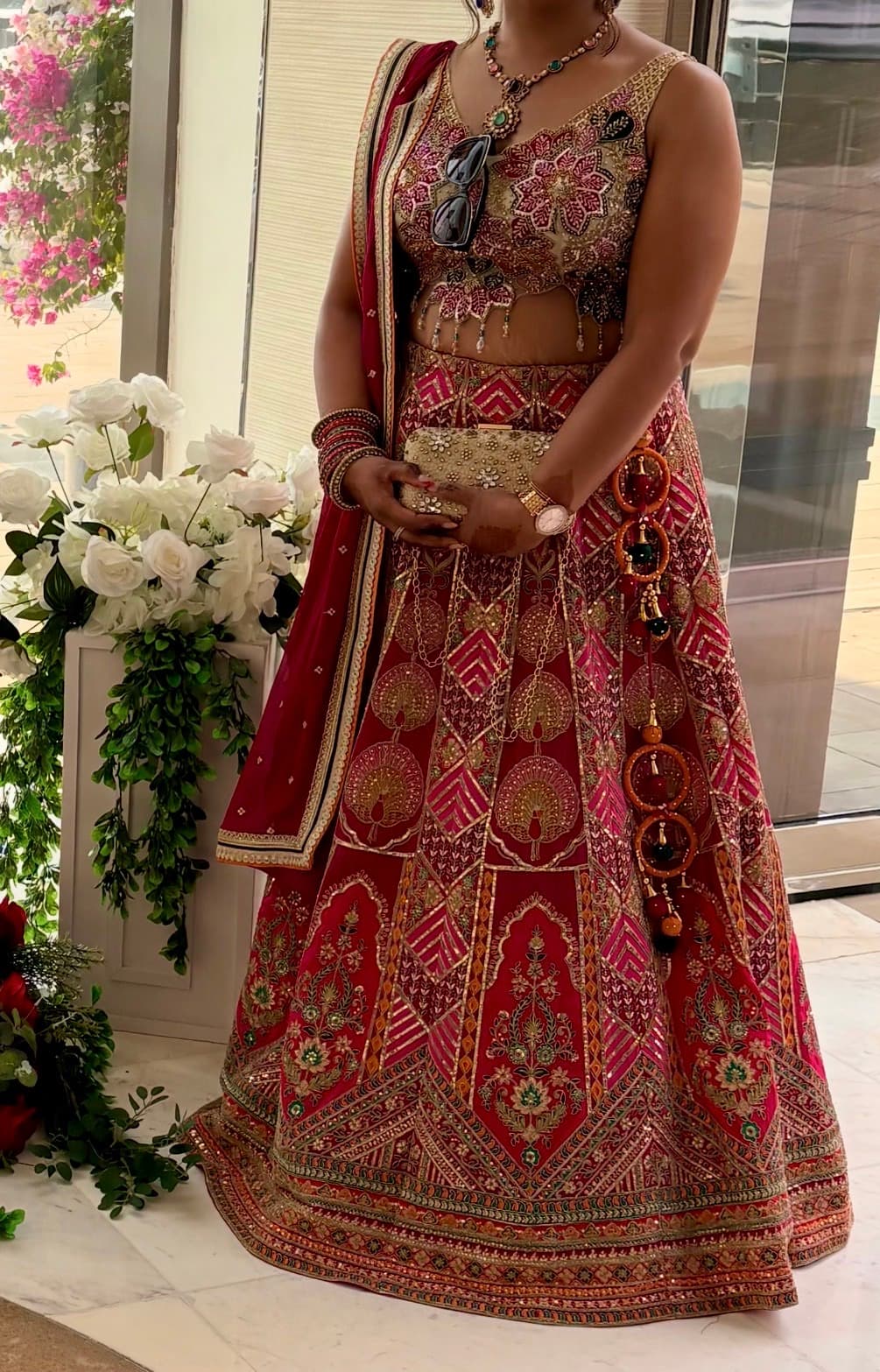 Stunning Pink & Gold Embroidered Lehenga Choli with Peacock Motifs
