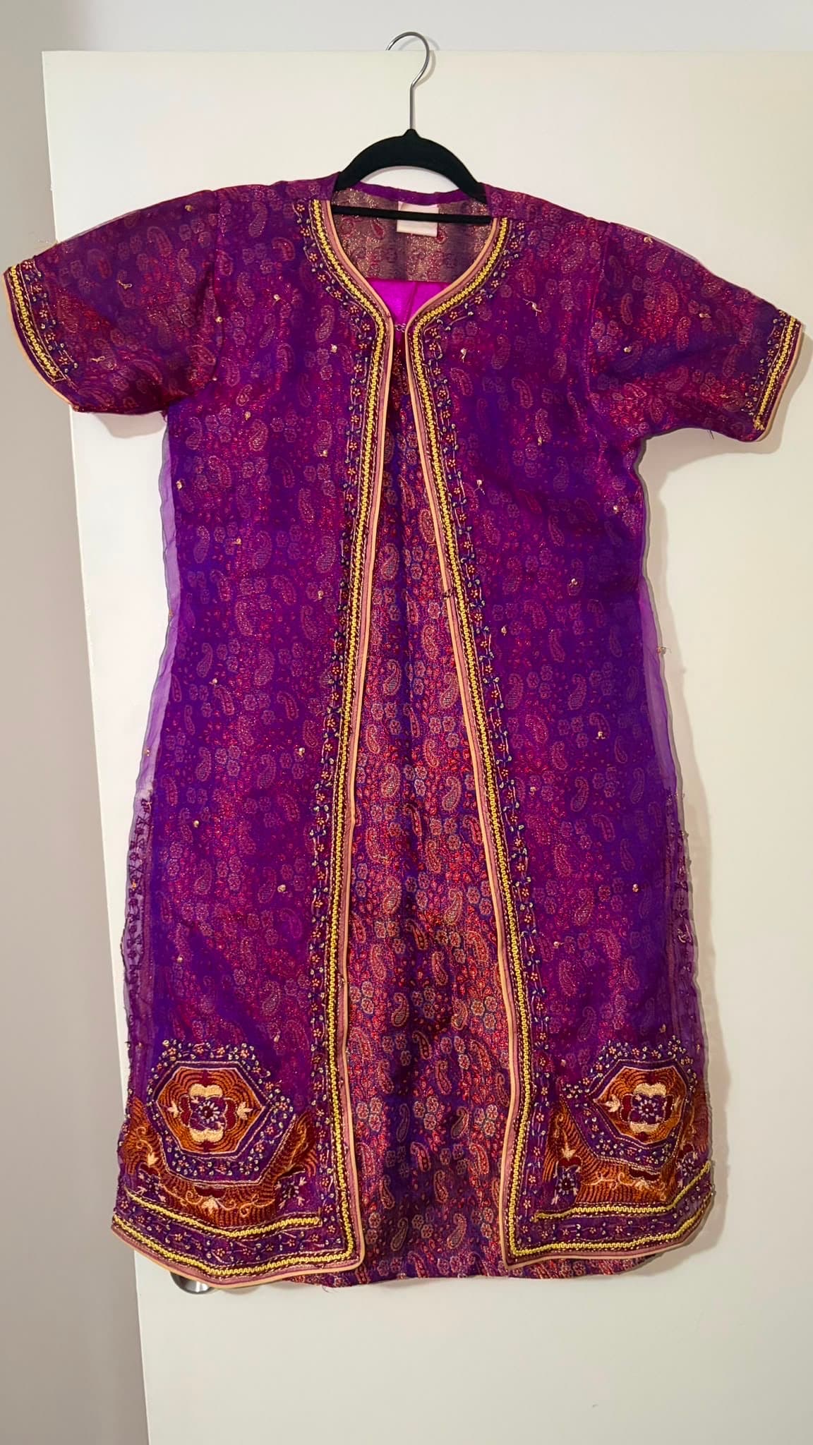 Vibrant Purple Paisley Embroidered Suit with Gold Detailing