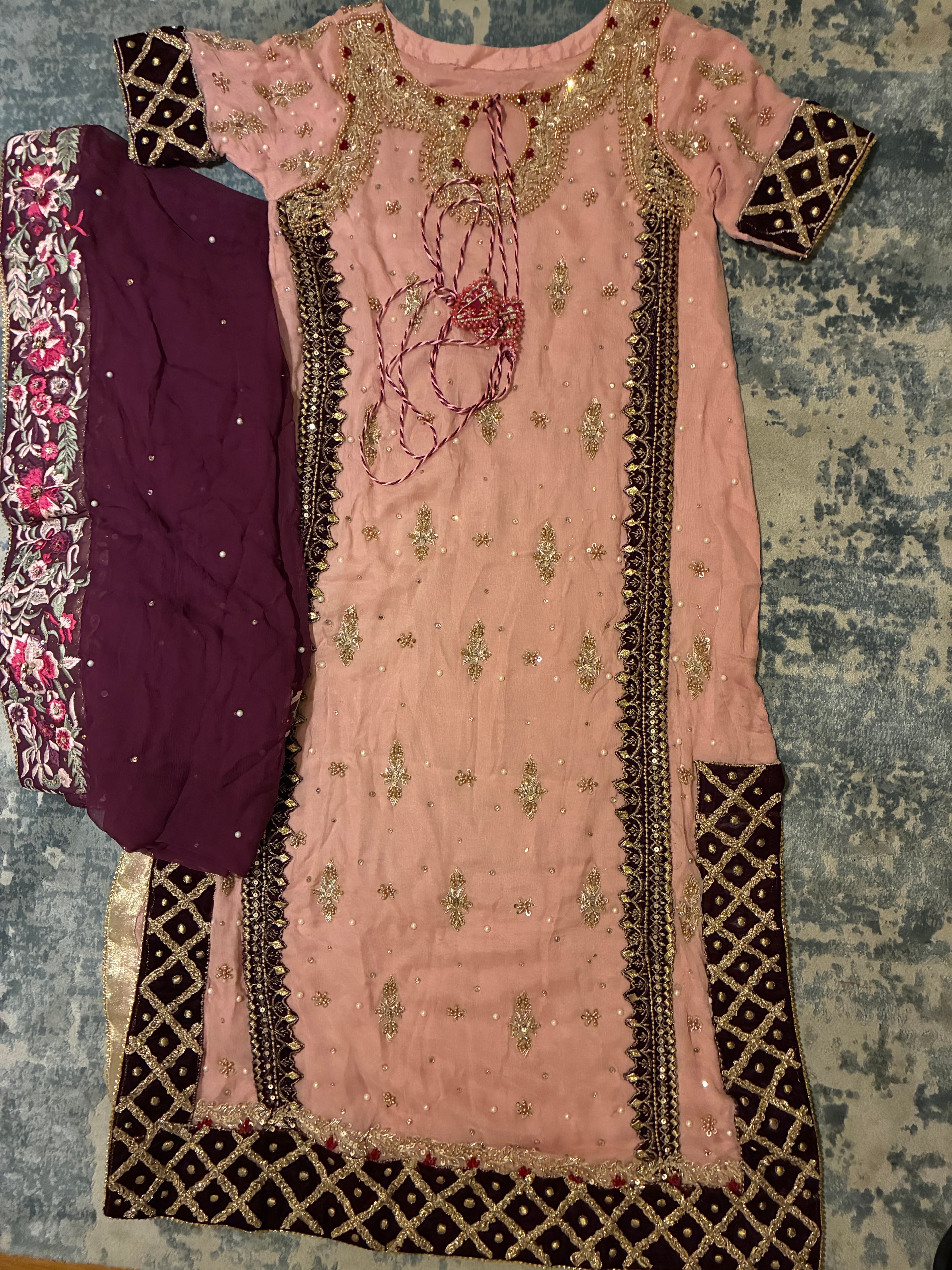 Elegant Peach and Maroon Embroidered Salwar Suit with Heavy Work