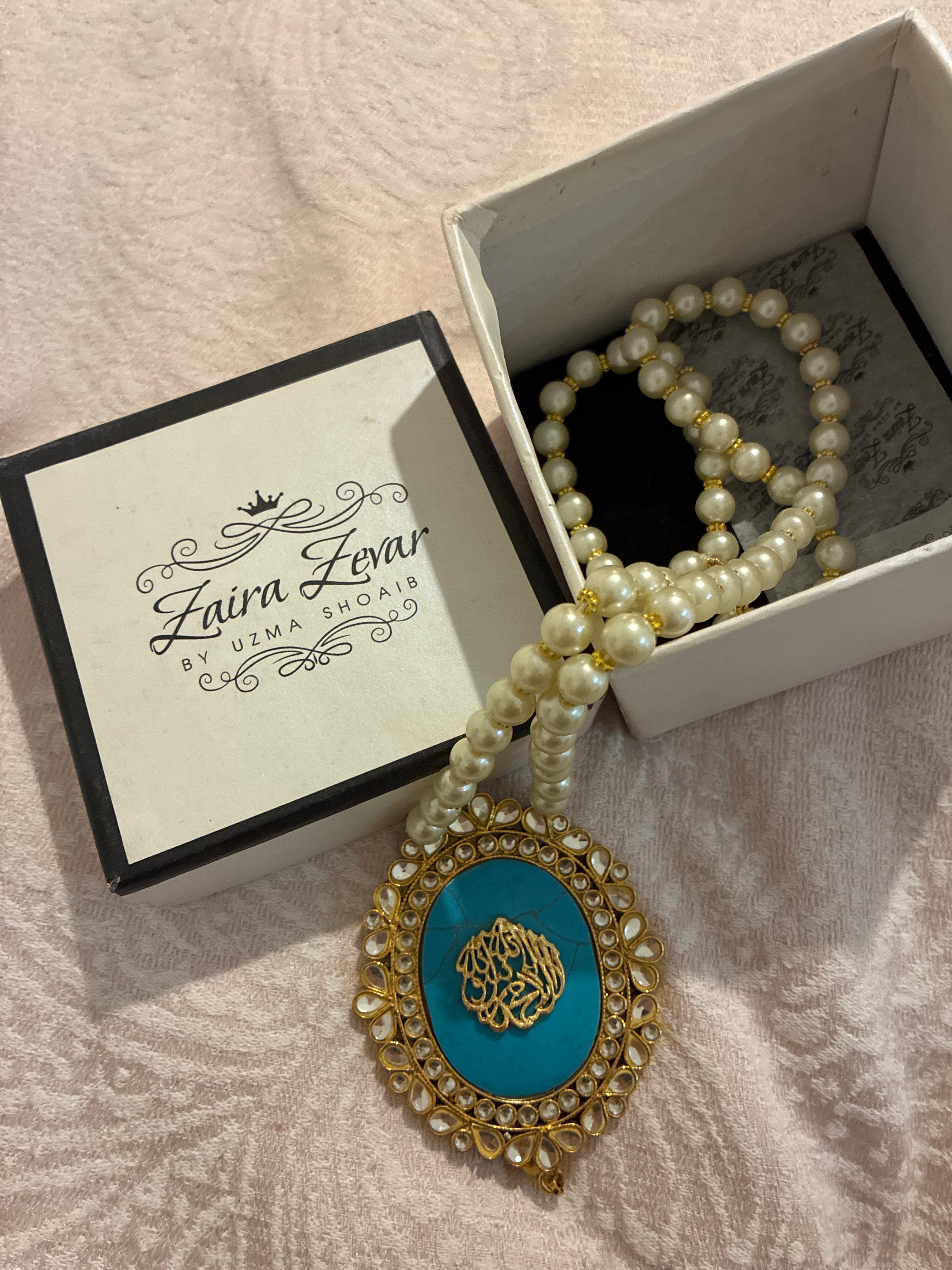 Zaira Zevar by Uzma Shoaib Pearl and Turquoise Kundan Necklace