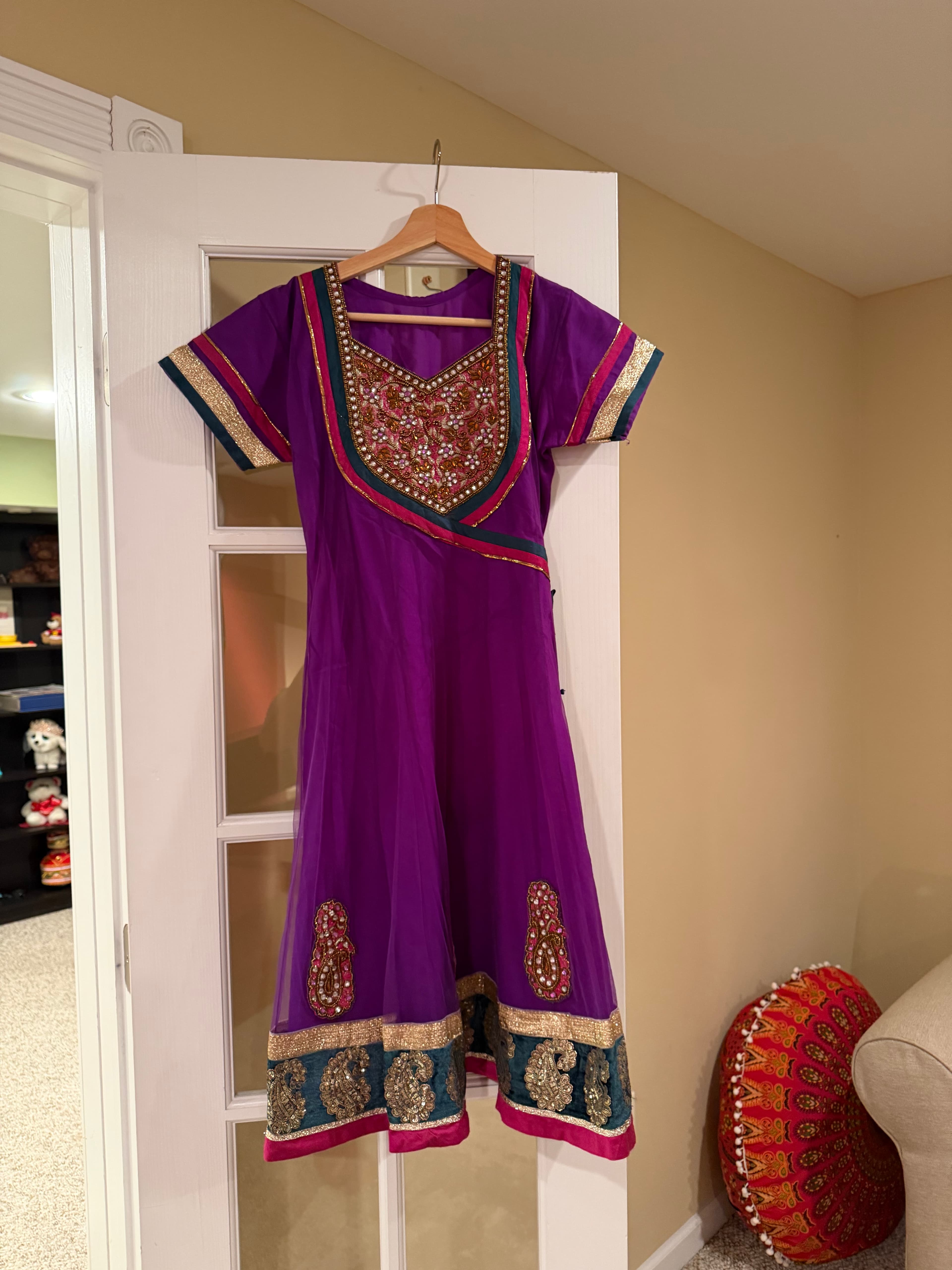 Vibrant Purple Anarkali Suit with Gold & Teal Embroidery
