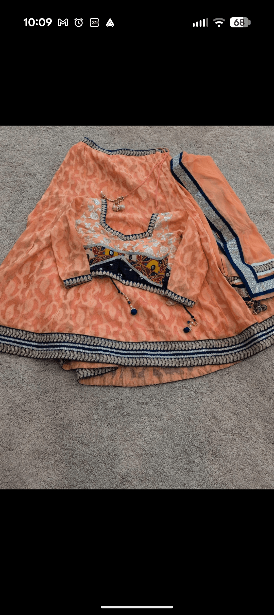 Peach Georgette Lehenga with Embroidered Blouse and Dupatta