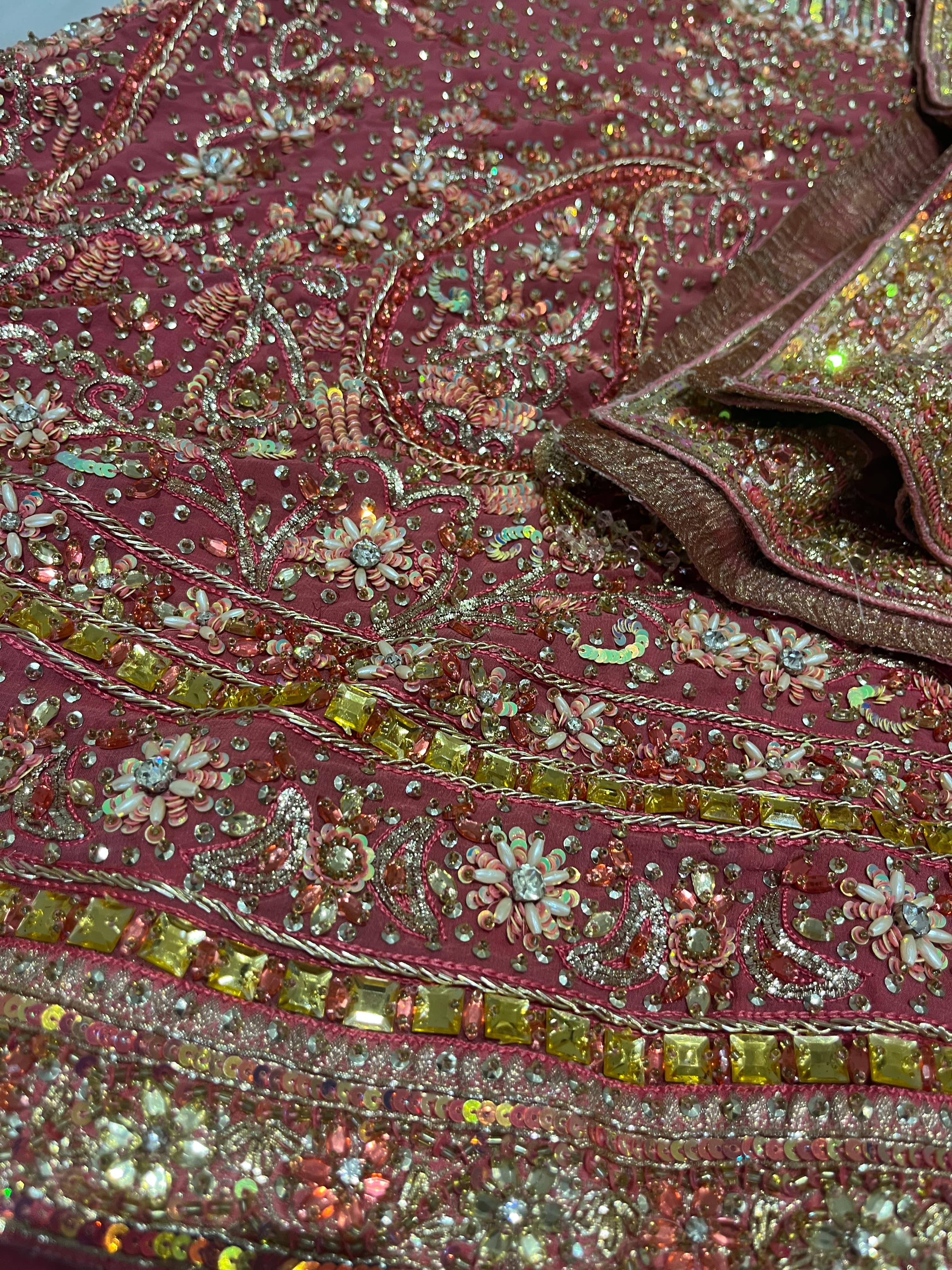 Stunning Pink and Gold Sequin Embroidered Lehenga Choli with Dual Tone Dupatta