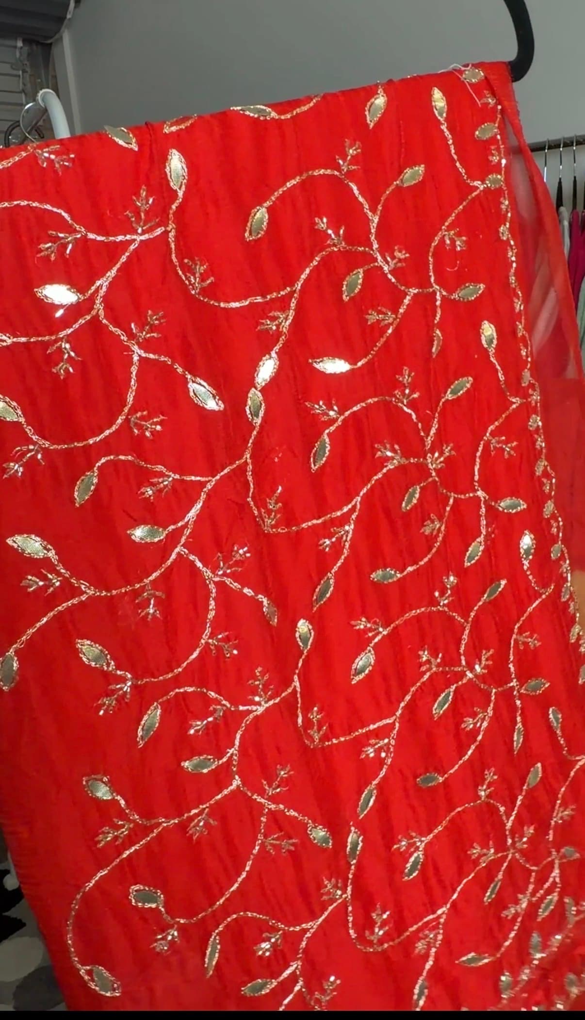 Vibrant Red Saree with Gota Patti and Mirror Work