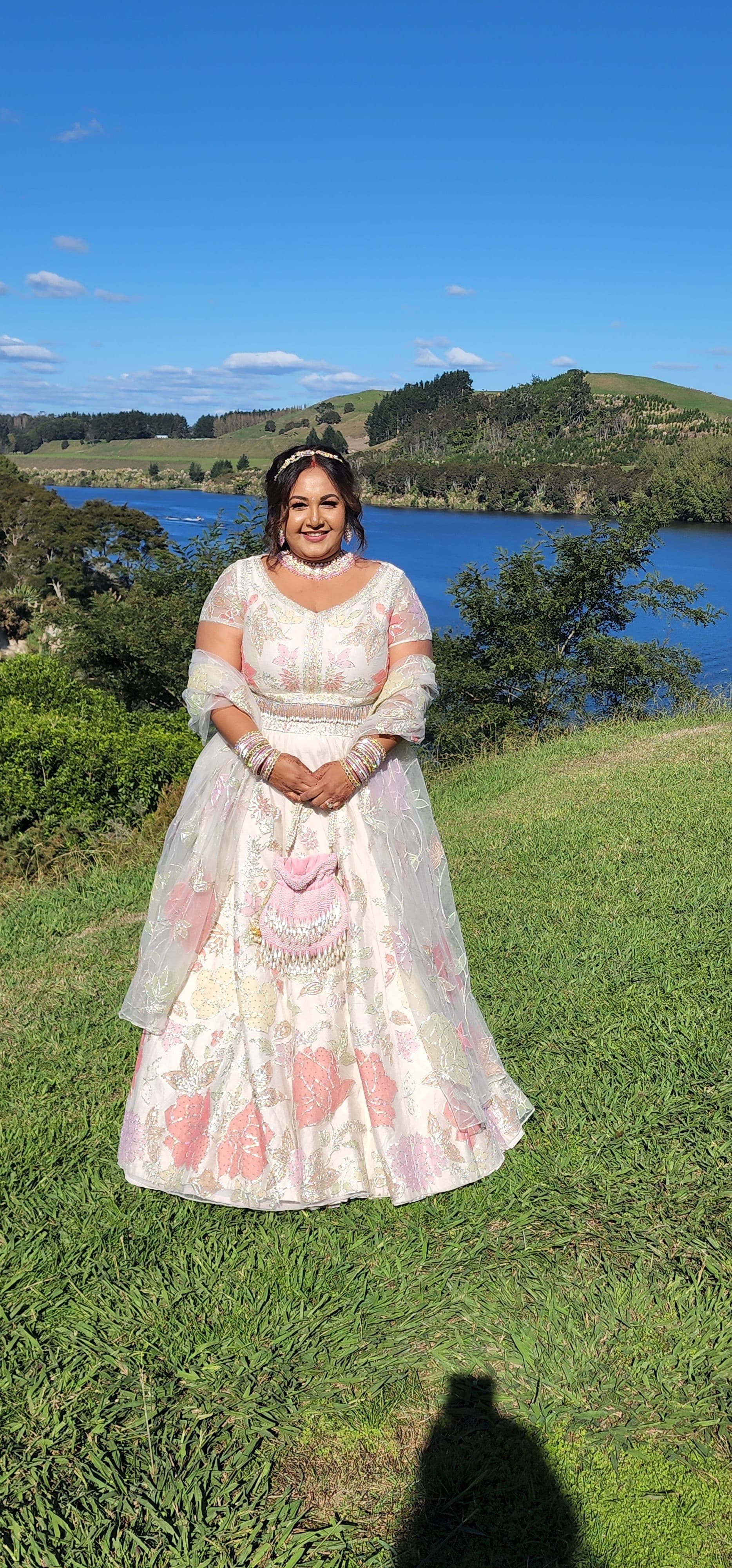 Elegant White & Pastel Floral Embroidered Lehenga Choli with Dupatta