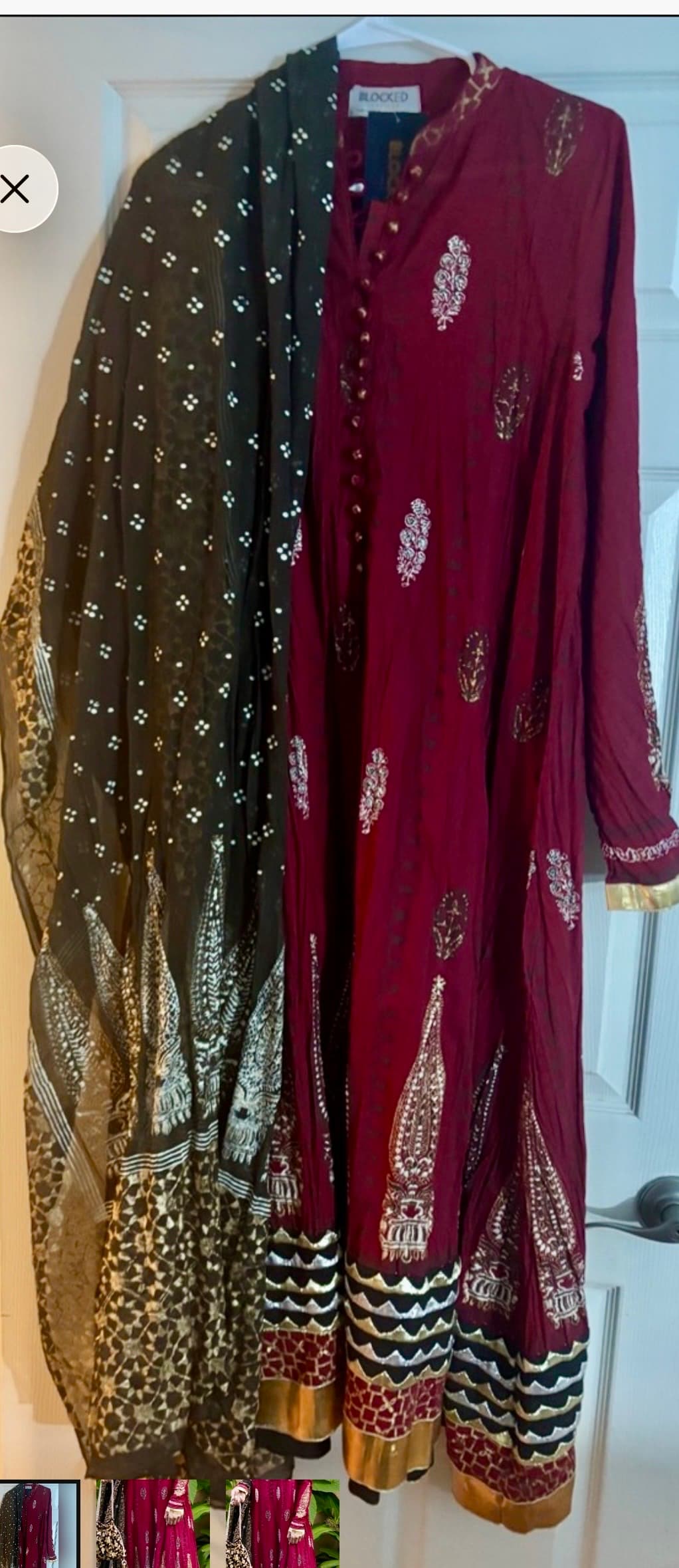 Designer Block Printed with appliqué embroidery Kaalidar formal kurta